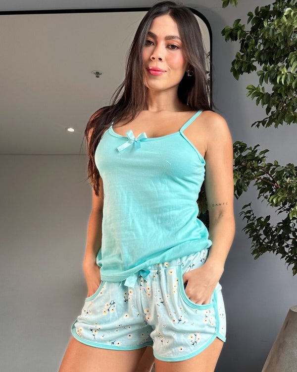 Pijama Short Ref 5037 Menta Flor